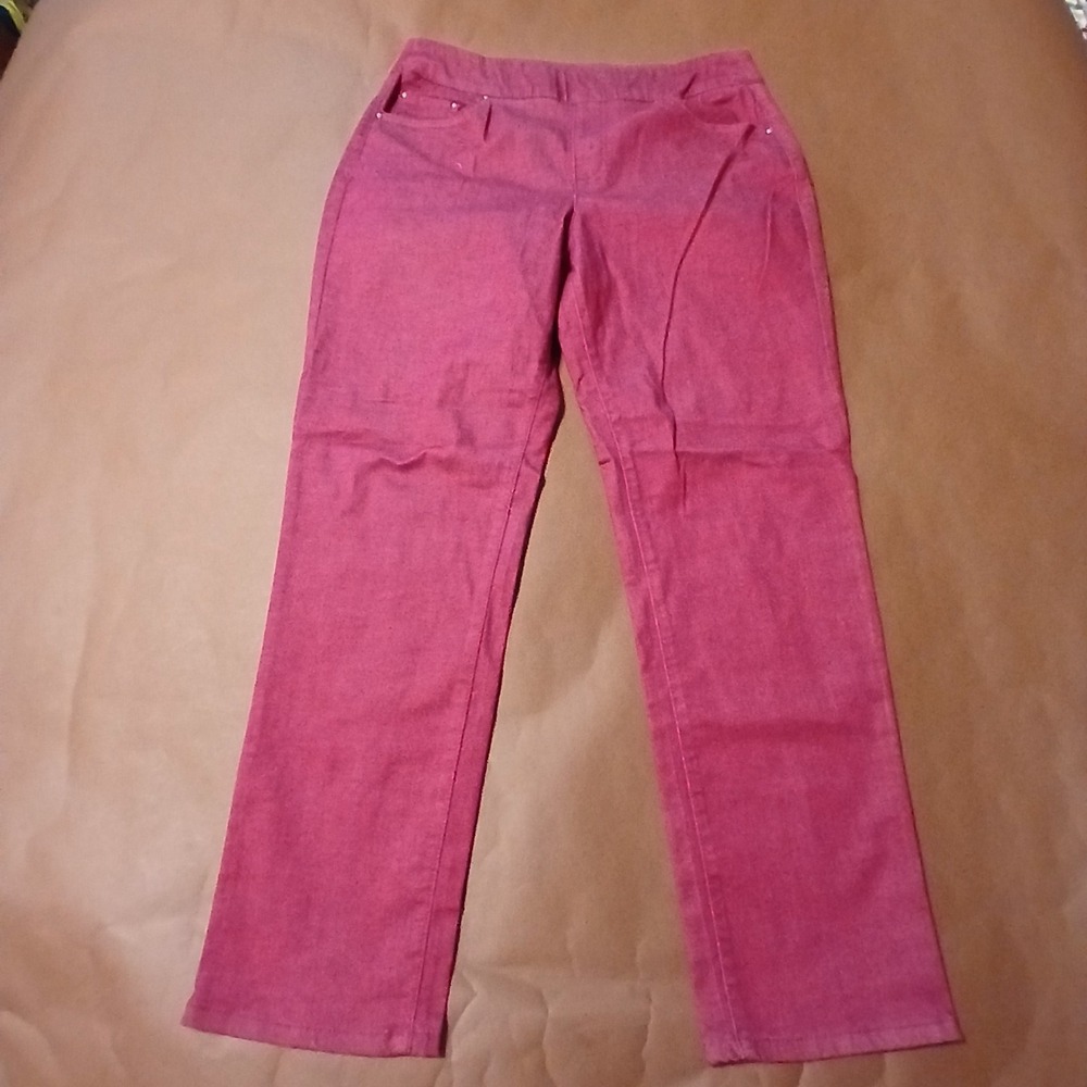 Blair Womens 16 Berry Elastic Waist Pants Stretch Comfort Burgundy Straight Leg